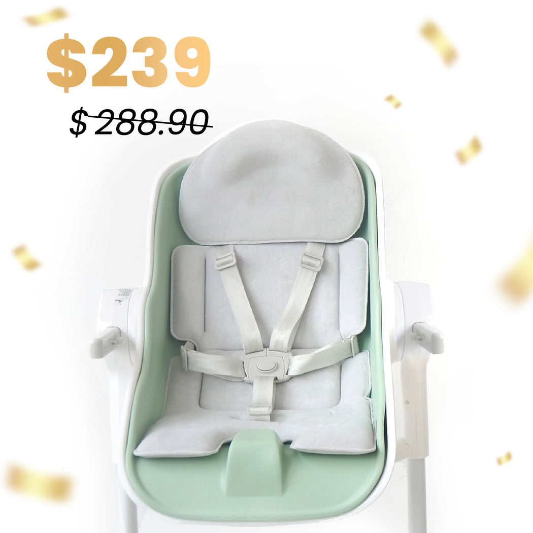 BFCM: Cocoon Z Newborn Set - Cocoon Z High Chair Green + Cozy 2-in-1 Seat Cushion