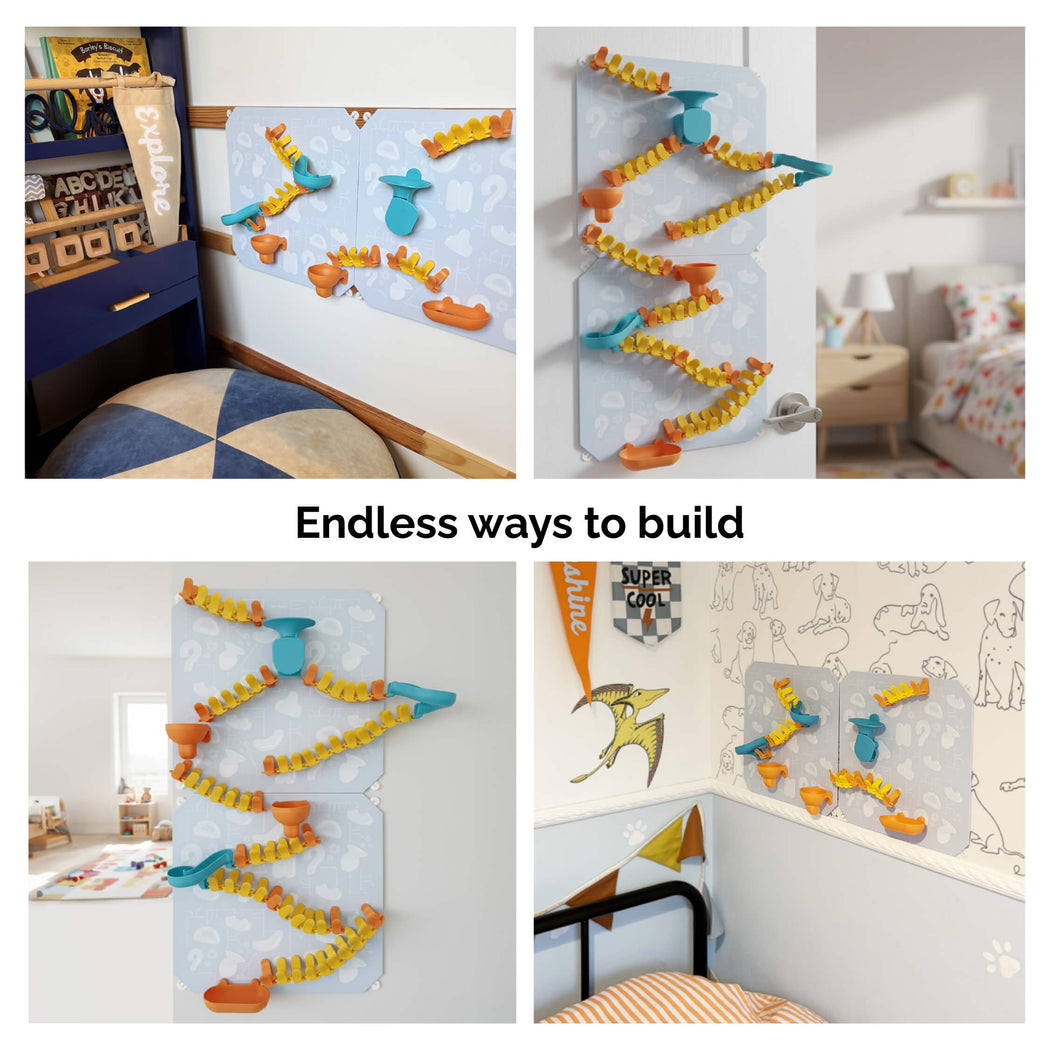 VertiPlay Magnetic Marble Run - Explorer Set with Magnetic Stick-On Playboard