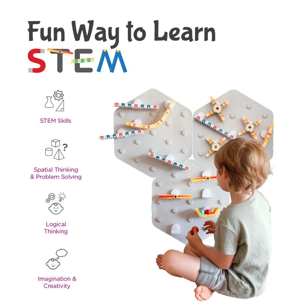 VertiPlay STEM Marble Run | Ultra Fun Play Wall | 6 Mat Bases